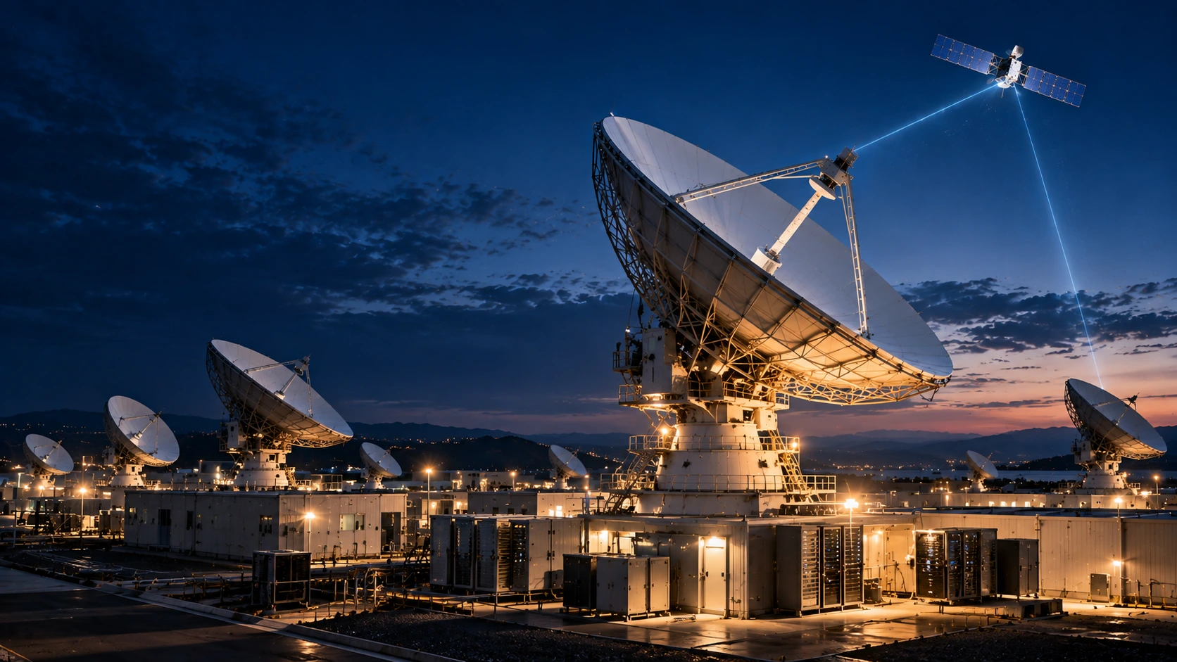 Professional teleport and antenna infrastructure used for satellite uplink and turnaround